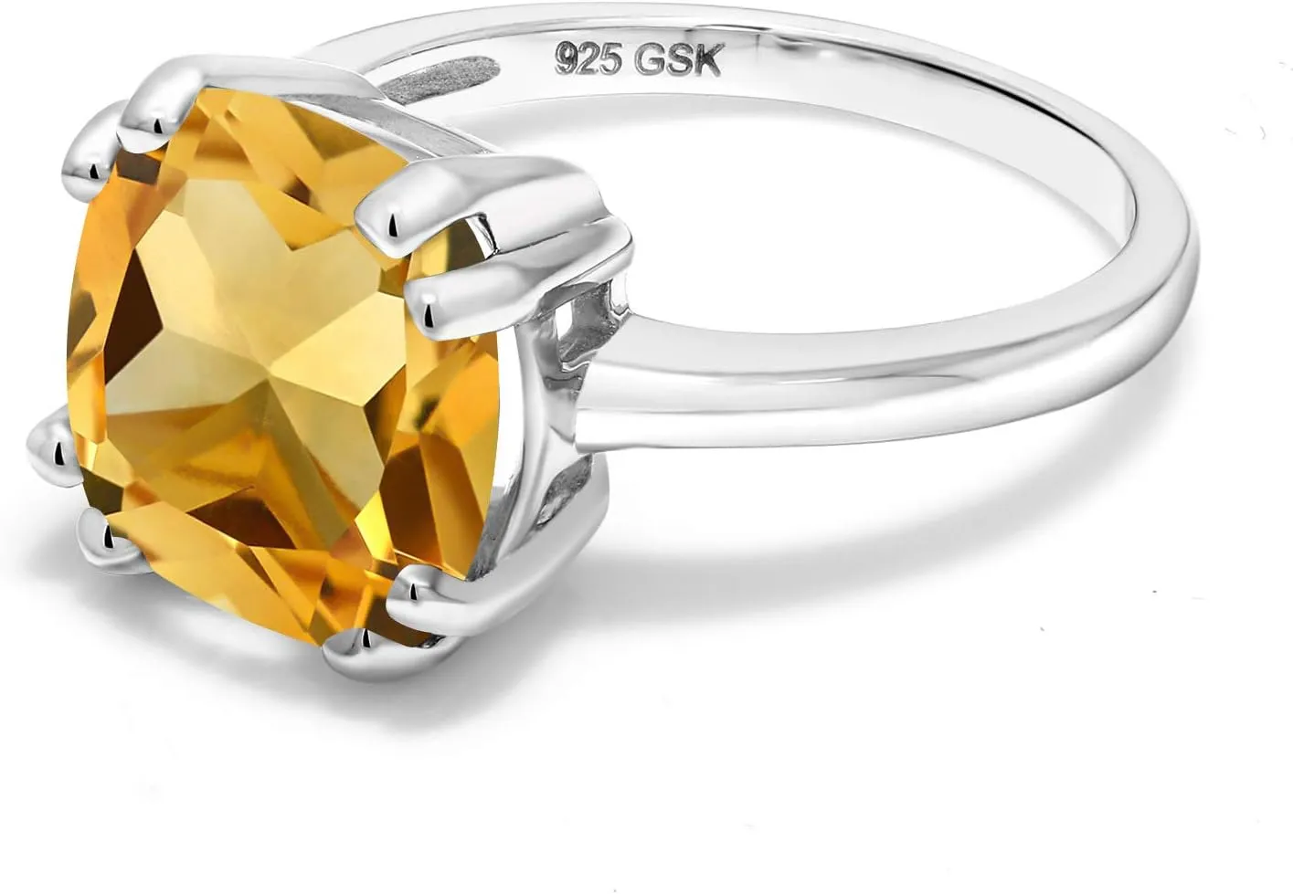 Gem Stone King 10MM Cushion Cut Gemstone Birthstone Double Prong Solitaire Ring for Women in 925 Sterling Silver | Fine Wedding Anniversary Engagement Promise Ring | Available in Sizes 5 to 9