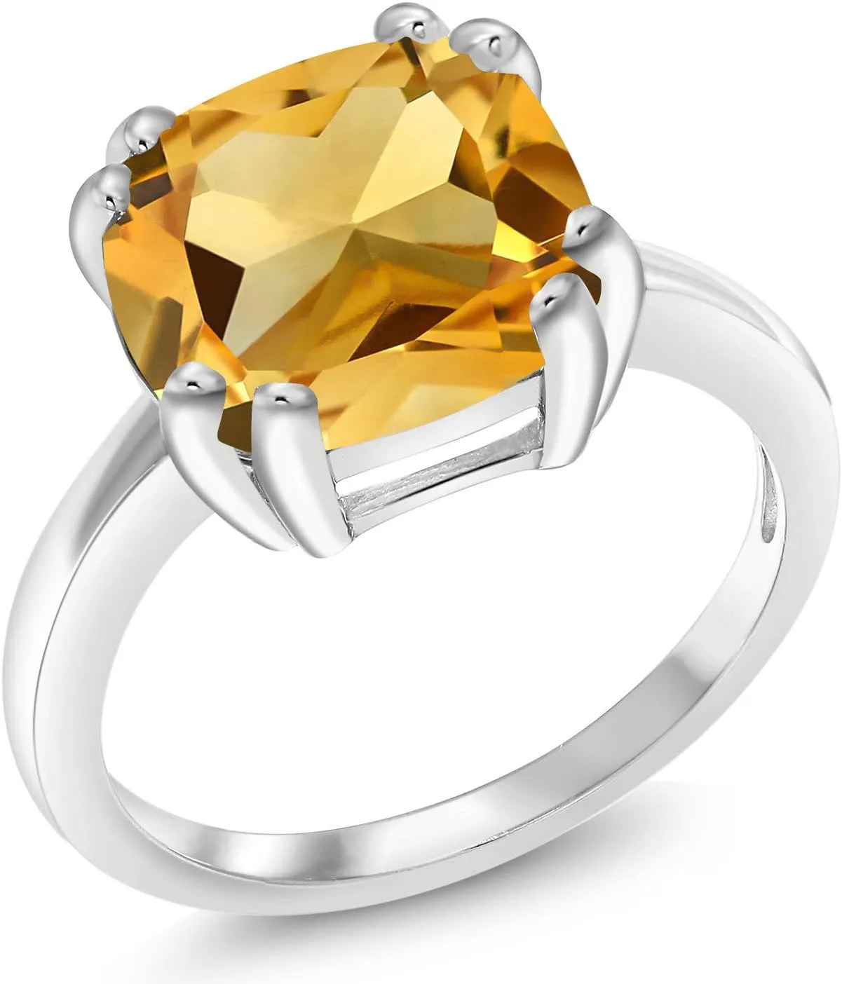 Gem Stone King 10MM Cushion Cut Gemstone Birthstone Double Prong Solitaire Ring for Women in 925 Sterling Silver | Fine Wedding Anniversary Engagement Promise Ring | Available in Sizes 5 to 9