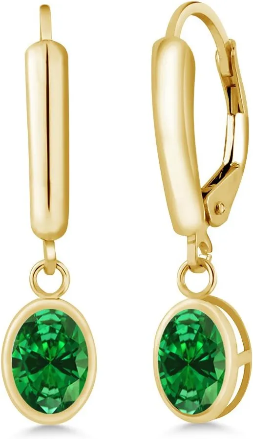 Gem Stone King 14K Yellow Gold Green Simulated Emerald Earrings For Women | 2.48 Cttw | Oval 7X5MM | Fine Jewelry Gifts for Her Mom Women Wife