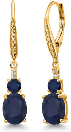 Gem Stone King 18K Yellow Gold Plated Silver Oval Gemstone Birthstone and Lab Grown Diamond Drop Dangle Earrings for Women | Oval 9X7MM, Round 4MM and 1MM Accents | Elegant Leverback Closure
