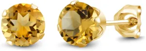 Gem Stone King 18K Yellow Gold Plated Silver Yellow Citrine Gemstone Birthstone Stud Earrings For Women Men (0.90 Cttw, Round Shape 5MM)