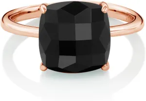 Gem Stone King 3.75 Cttw Black Onyx Ring For Women | 10MM Checkerboard Square Cut Gemstone Birthstone Ring | 925 Sterling Silver Rose Gold Plated | Available In Size 5, 6, 7, 8, 9