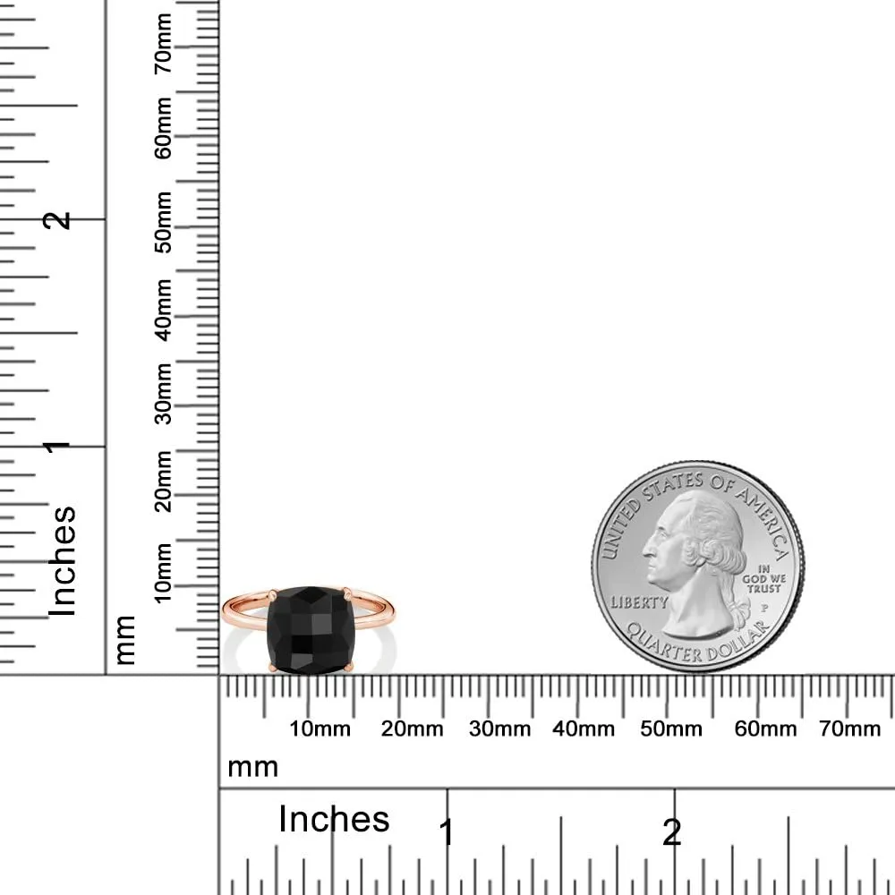 Gem Stone King 3.75 Cttw Black Onyx Ring For Women | 10MM Checkerboard Square Cut Gemstone Birthstone Ring | 925 Sterling Silver Rose Gold Plated | Available In Size 5, 6, 7, 8, 9