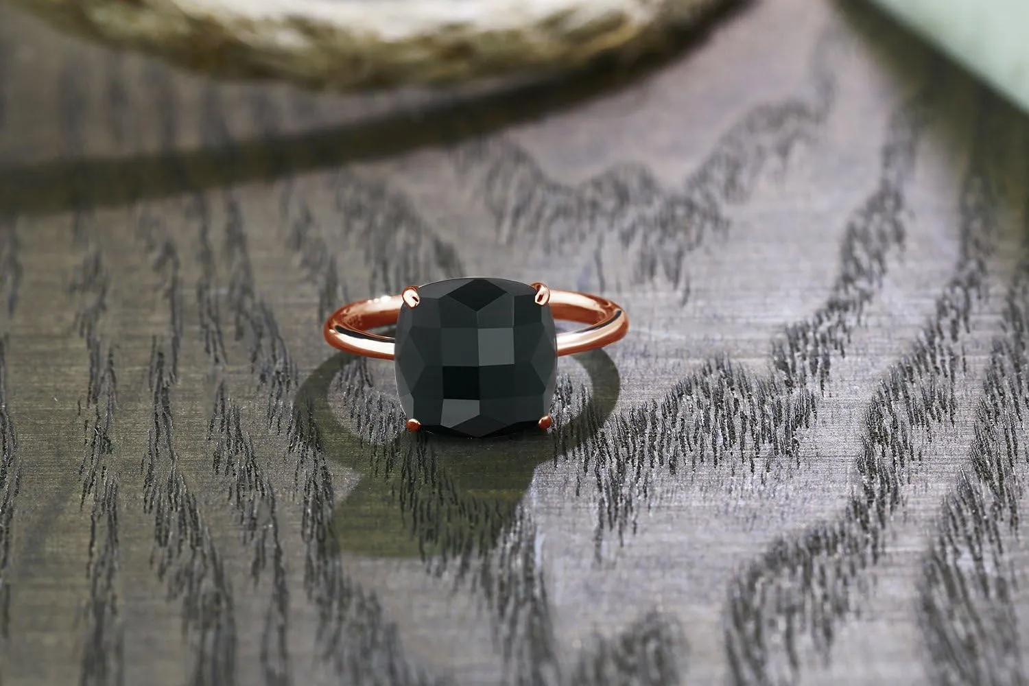 Gem Stone King 3.75 Cttw Black Onyx Ring For Women | 10MM Checkerboard Square Cut Gemstone Birthstone Ring | 925 Sterling Silver Rose Gold Plated | Available In Size 5, 6, 7, 8, 9