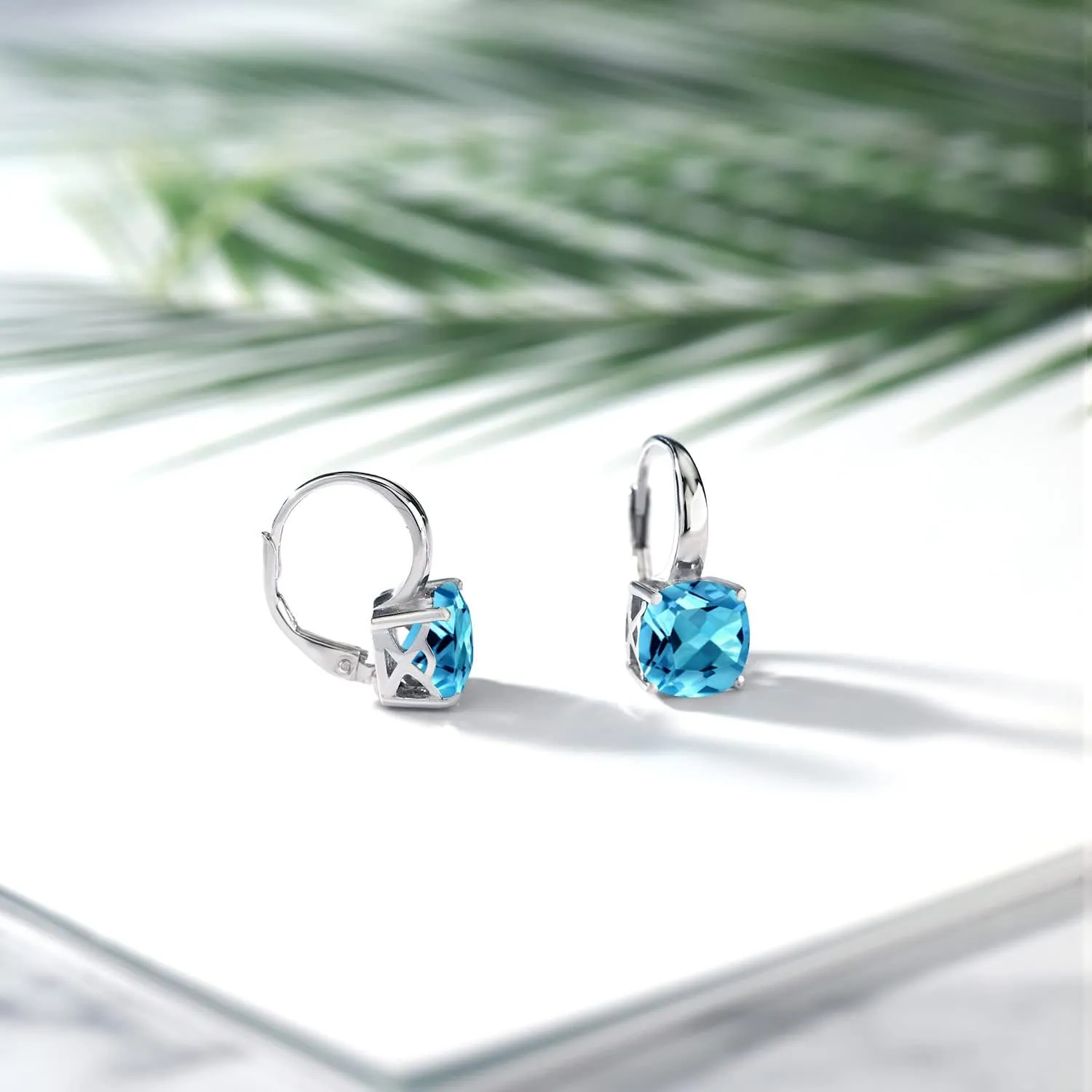 Gem Stone King 4-6 Cttw Cushion Cut Gemstone Birthstone Leverback Dangle Earrings for Women | 925 Sterling Silver | 8MM Cushion | Fine Jewelry for Her Mom Wife