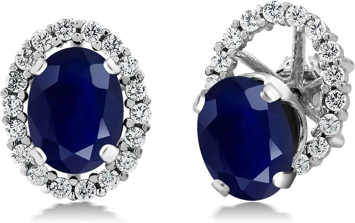 Gem Stone King 8X6MM Oval Gemstone Birthstone Stud Earrings with Removable Jackets | 925 Sterling Silver | Halo Earrings for Women | Fine Jewelry Gifts for Her Mom Women Wife