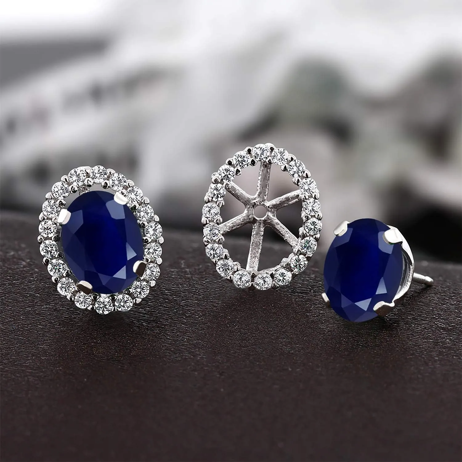 Gem Stone King 8X6MM Oval Gemstone Birthstone Stud Earrings with Removable Jackets | 925 Sterling Silver | Halo Earrings for Women | Fine Jewelry Gifts for Her Mom Women Wife