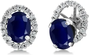 Gem Stone King 8X6MM Oval Gemstone Birthstone Stud Earrings with Removable Jackets | 925 Sterling Silver | Halo Earrings for Women | Fine Jewelry Gifts for Her Mom Women Wife