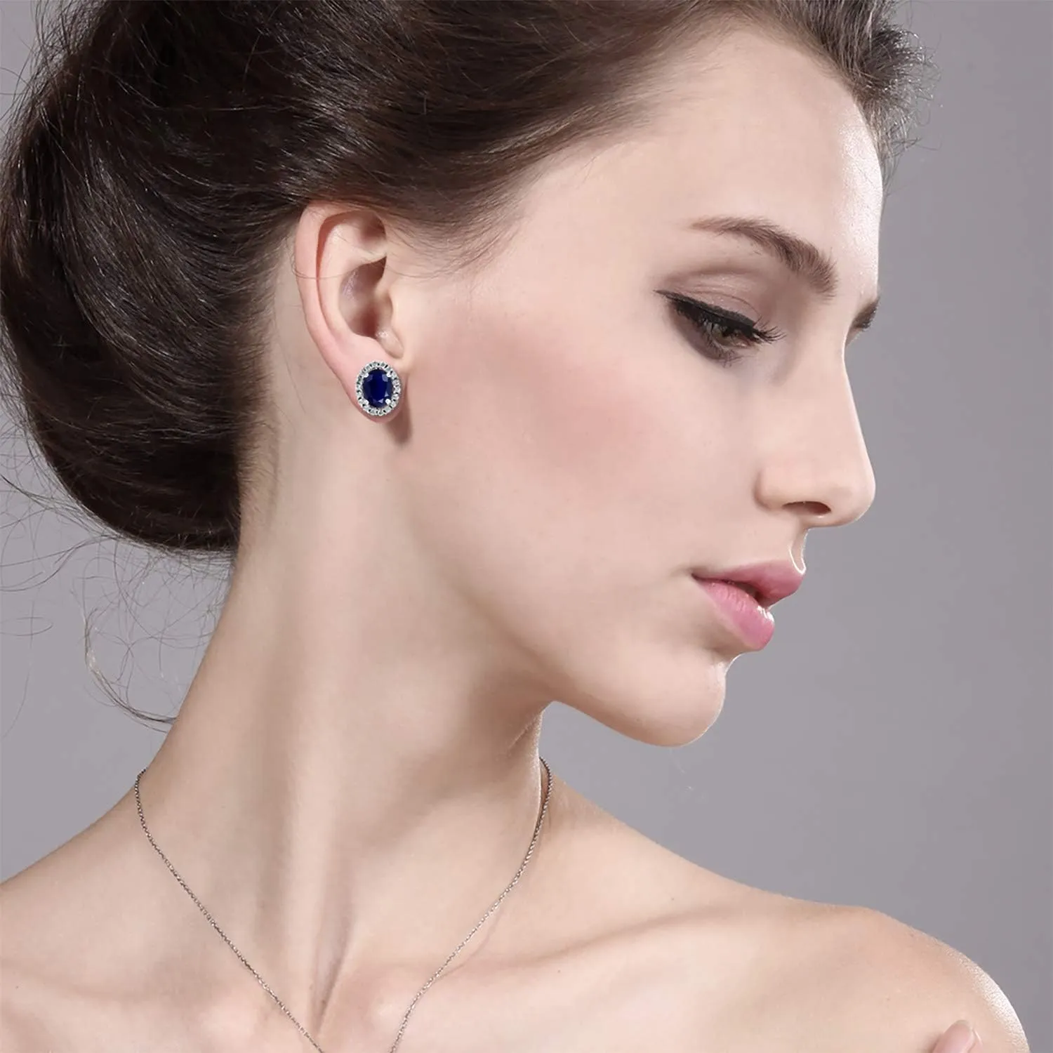 Gem Stone King 8X6MM Oval Gemstone Birthstone Stud Earrings with Removable Jackets | 925 Sterling Silver | Halo Earrings for Women | Fine Jewelry Gifts for Her Mom Women Wife