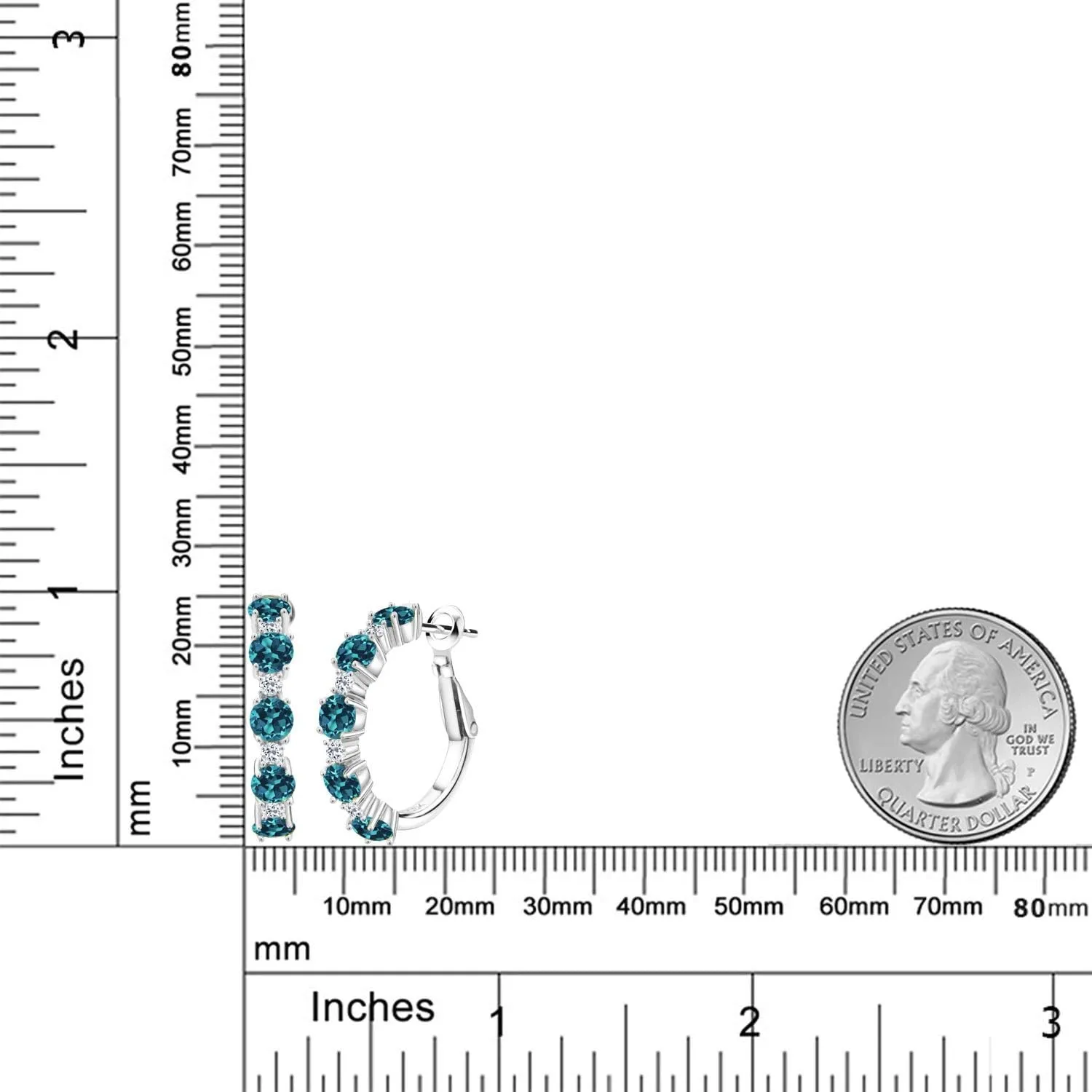 Gem Stone King 925 Sterling Silver Gemstone Birthstone and White Topaz Hoop Earrings for Women | Round Cut 4MM and 1.9MM Stones | 1 Inch Diameter Hoops | Fine Jewelry for Her Mom Wife Women