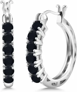 Gem Stone King 925 Sterling Silver Gemstone Birthstone Huggie Earrings | Round Hoop Earrings | 22MM = 0.85 Inche Earrings for Women
