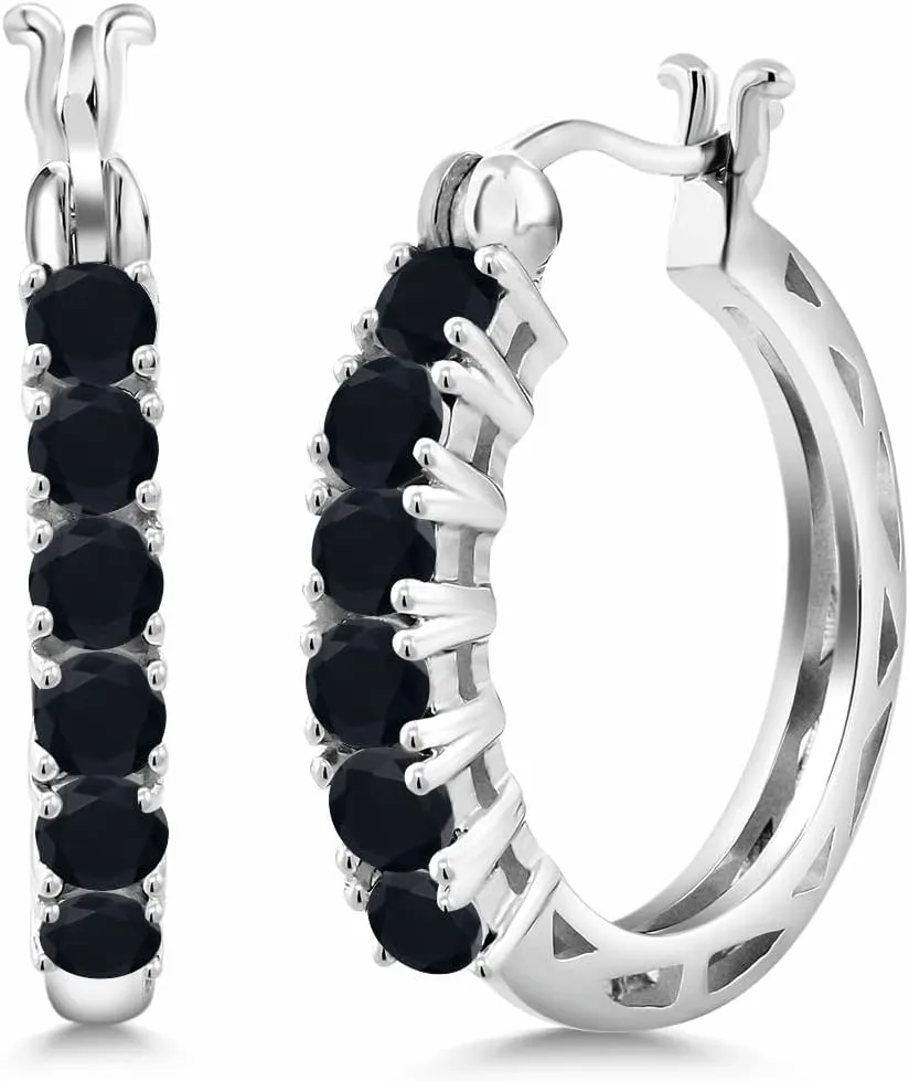 Gem Stone King 925 Sterling Silver Gemstone Birthstone Huggie Earrings | Round Hoop Earrings | 22MM = 0.85 Inche Earrings for Women