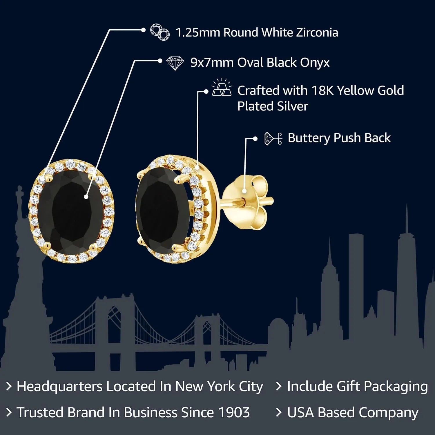 Gem Stone King 9X7MM Oval Gemstone Birthstone Halo Earrings For Women | 18K Yellow Gold Plated Silver | Fine Jewelry Gifts for Her Mom Women Wife