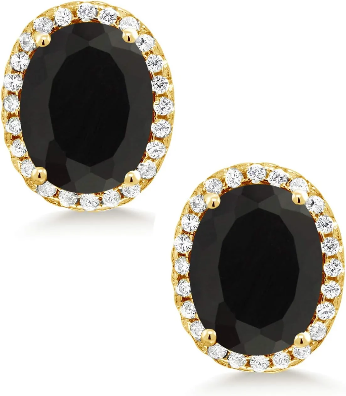 Gem Stone King 9X7MM Oval Gemstone Birthstone Halo Earrings For Women | 18K Yellow Gold Plated Silver | Fine Jewelry Gifts for Her Mom Women Wife