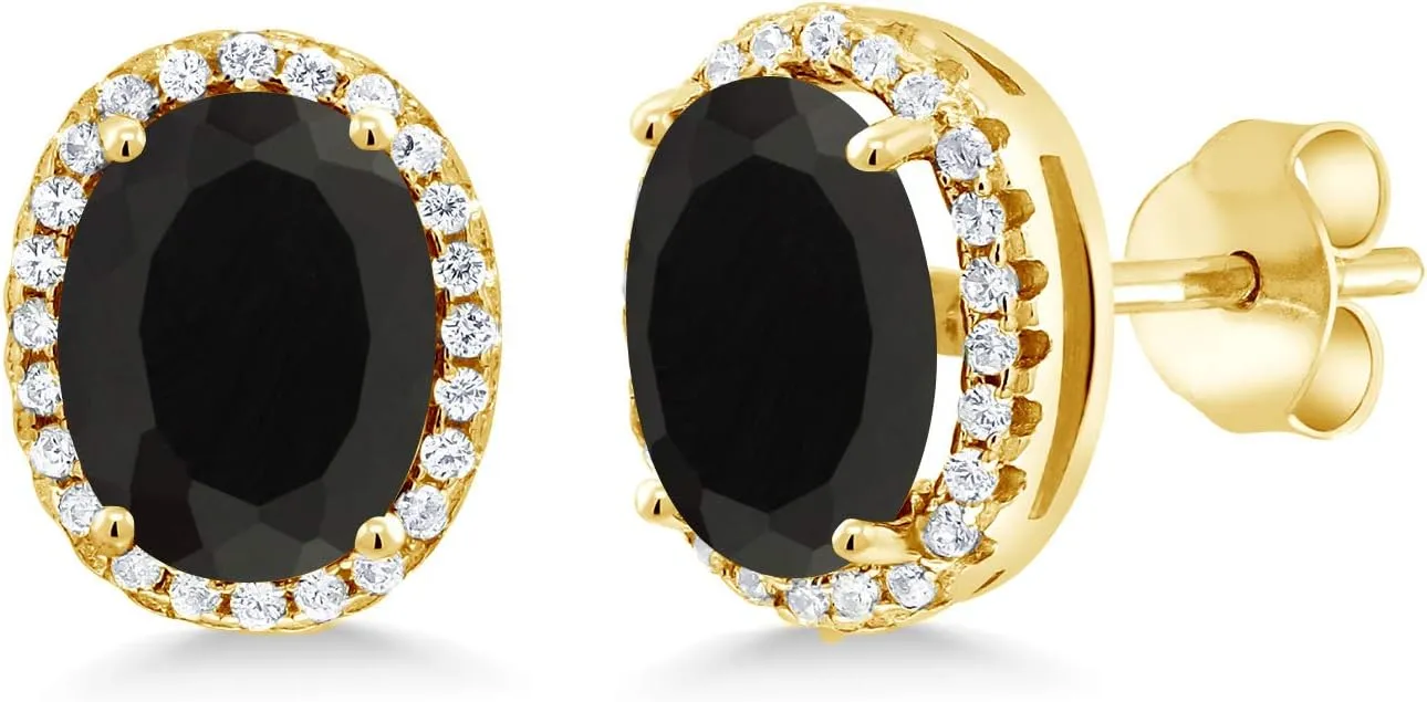 Gem Stone King 9X7MM Oval Gemstone Birthstone Halo Earrings For Women | 18K Yellow Gold Plated Silver | Fine Jewelry Gifts for Her Mom Women Wife
