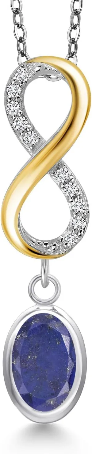 Gem Stone King Gemstone Birthstone and Lab Grown Diamond Two-Tone Infinity Pendant Necklace for Women in 925 Silver and 10K Yellow Gold | Oval 8X6MM and Round Accents | With 18 Inch Chain