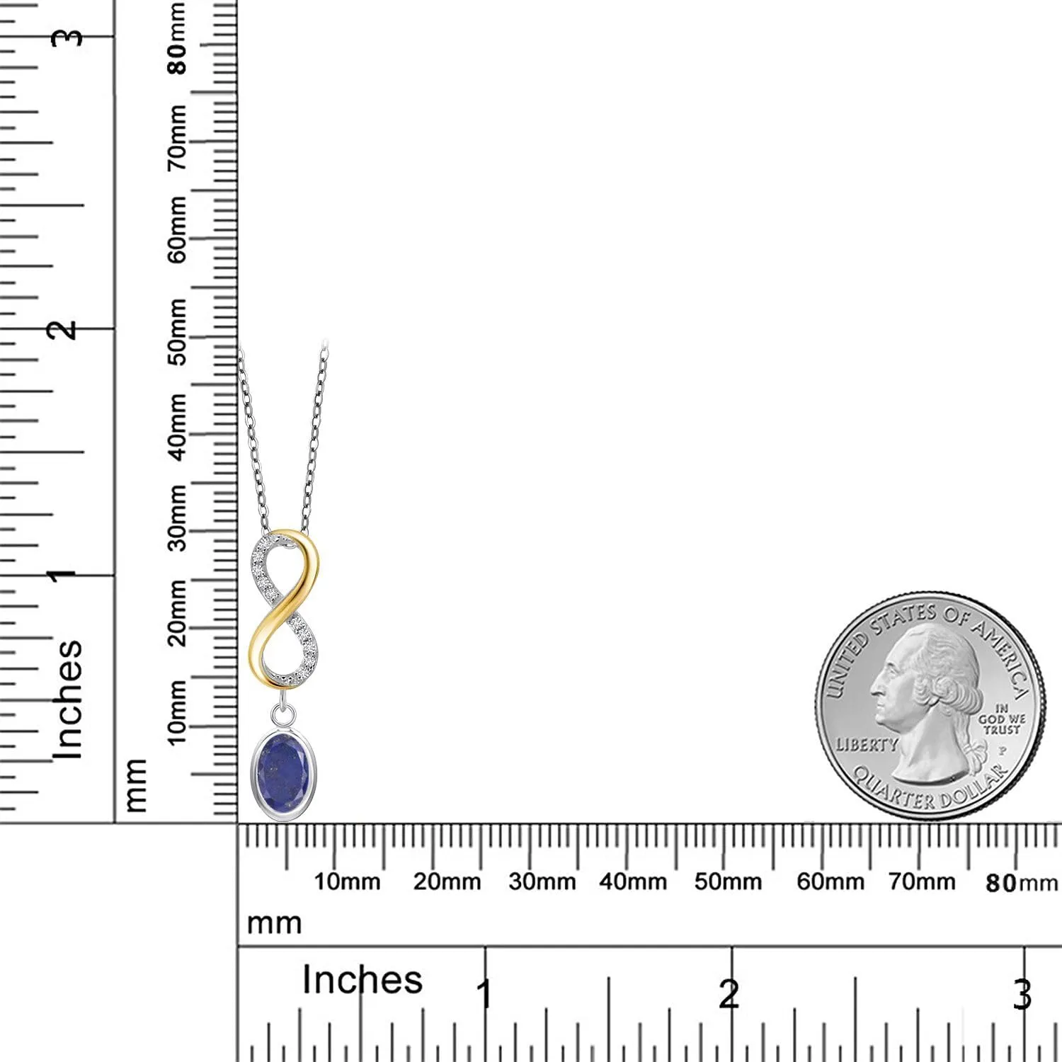 Gem Stone King Gemstone Birthstone and Lab Grown Diamond Two-Tone Infinity Pendant Necklace for Women in 925 Silver and 10K Yellow Gold | Oval 8X6MM and Round Accents | With 18 Inch Chain