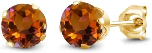Gem Stone King Orange Mystic Topaz Yellow Gold Plated Silver Stud Earrings For Women Men (1.20 Cttw, Round 5MM)