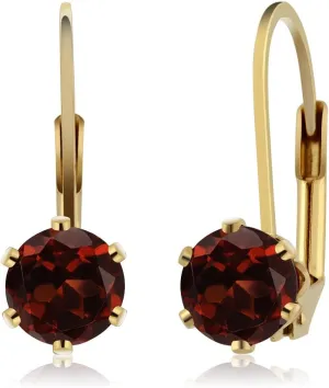 Gem Stone King Red Garnet Gemstone Birthstone 18K Yellow Gold Plated Silver Leverback Earrings For Women | 2.40 Cttw | Gemstone Birthstone | Round 6MM