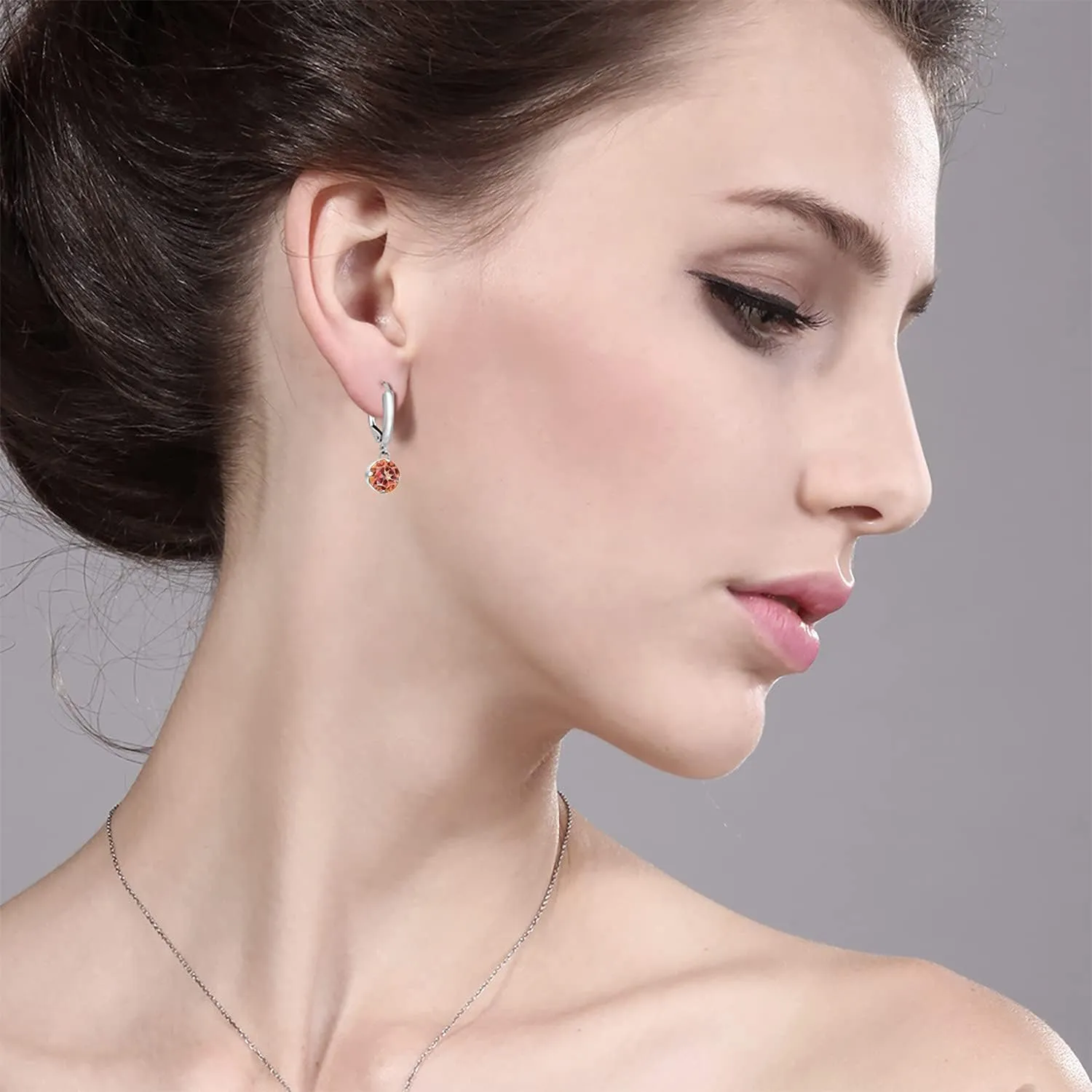 Gem Stone King Round Gemstone Birthstone Drop Dangle Leverback Earrings For Women | 925 Sterling Silver | Round 6MM | Fine Jewelry Gifts for Her Mom Women Wife