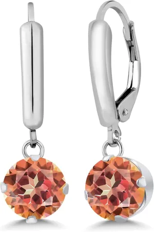 Gem Stone King Round Gemstone Birthstone Drop Dangle Leverback Earrings For Women | 925 Sterling Silver | Round 6MM | Fine Jewelry Gifts for Her Mom Women Wife