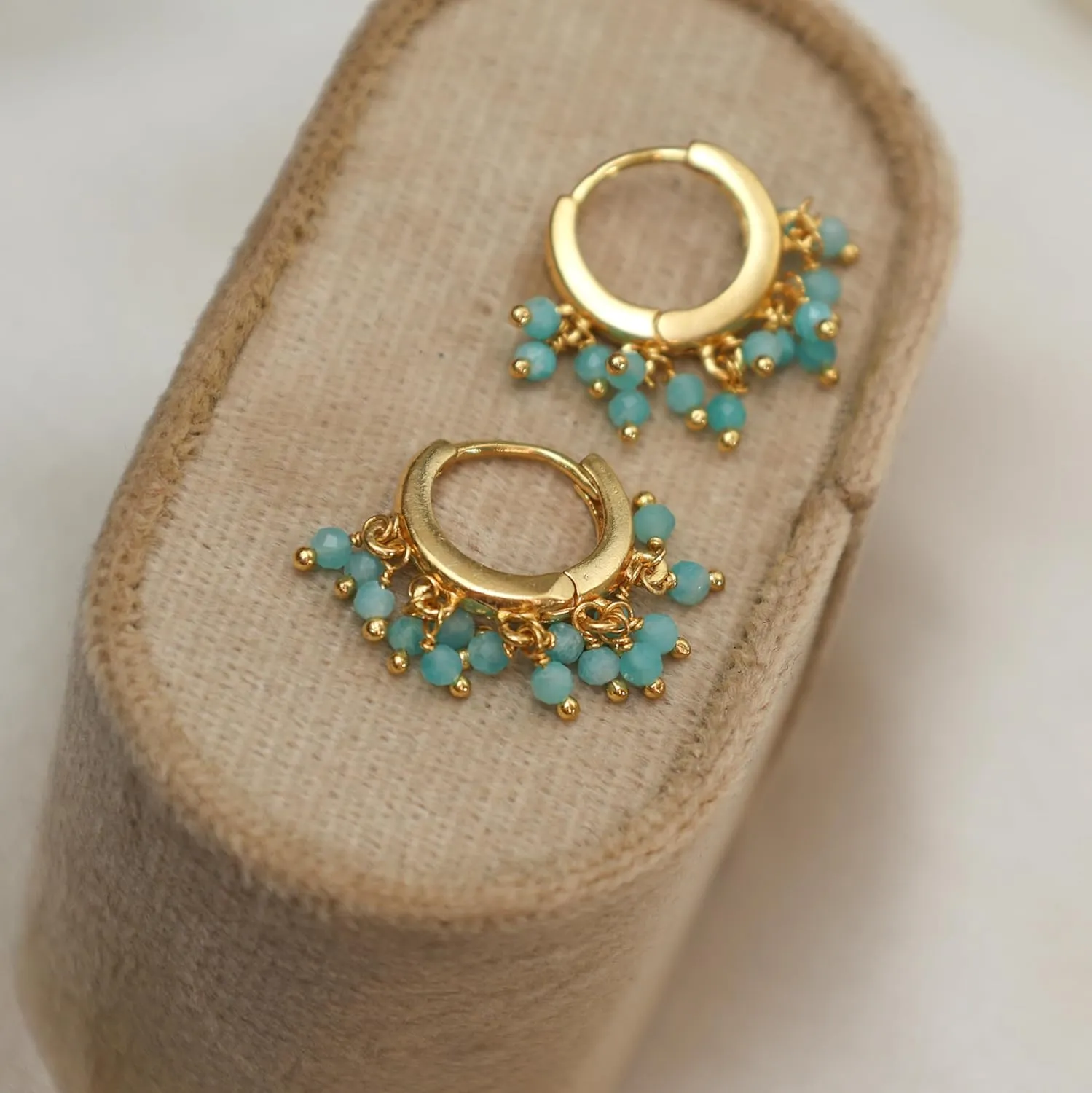 Gempires Turquoise Beaded Earrings December Birthstone Lightweight Jewelry Hypoallergenic Gold Plaed Statement Everyday Huggie Earrings For Women