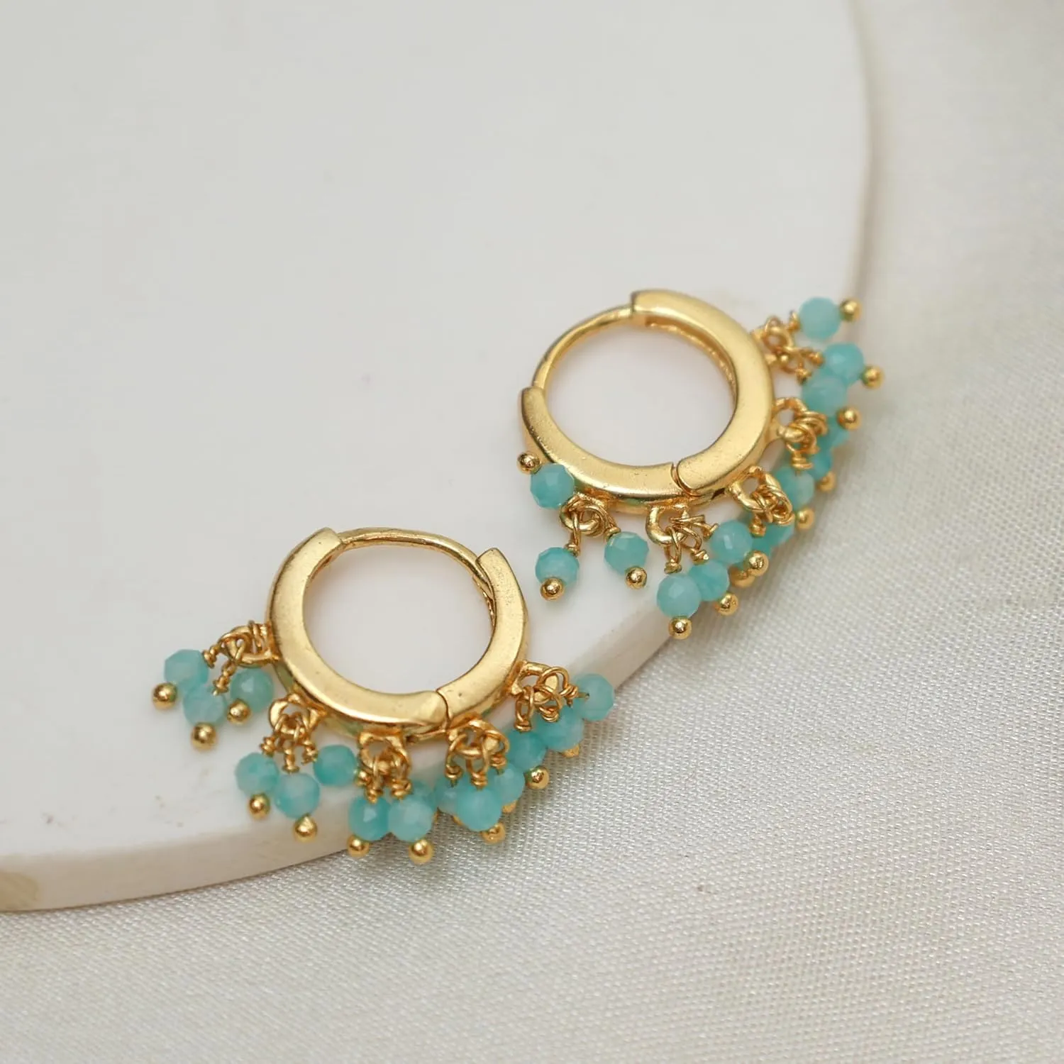 Gempires Turquoise Beaded Earrings December Birthstone Lightweight Jewelry Hypoallergenic Gold Plaed Statement Everyday Huggie Earrings For Women