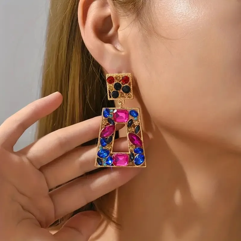Gemstone Drop Earrings Blu-Pink