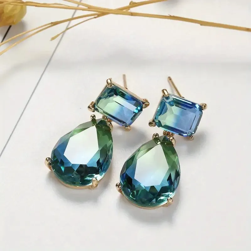 Gemstone Short Drop Earrings Blue