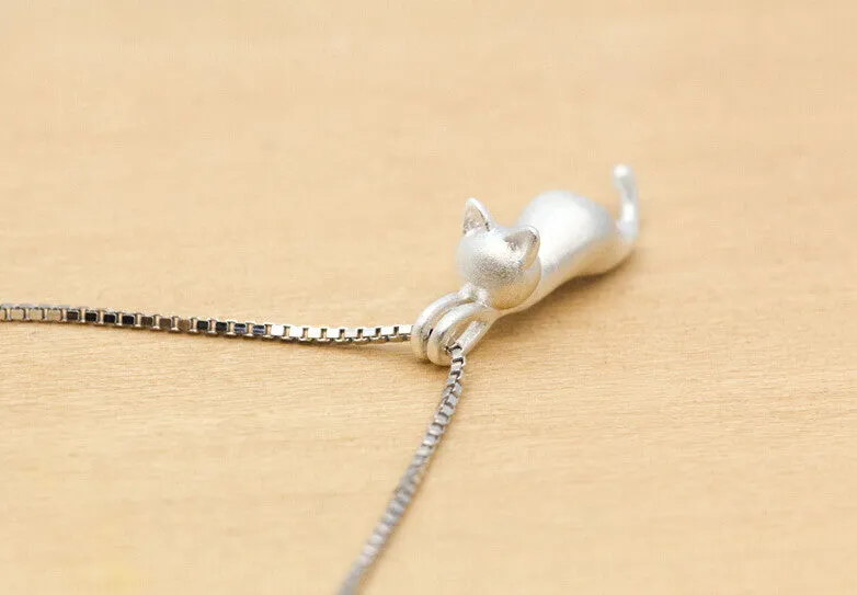 Genuine 925 Sterling Silver Necklaces Cats Pendants&Necklaces Sterling Silver 925 Kitty Necklace Fine Jewelry Colar de Plata D1