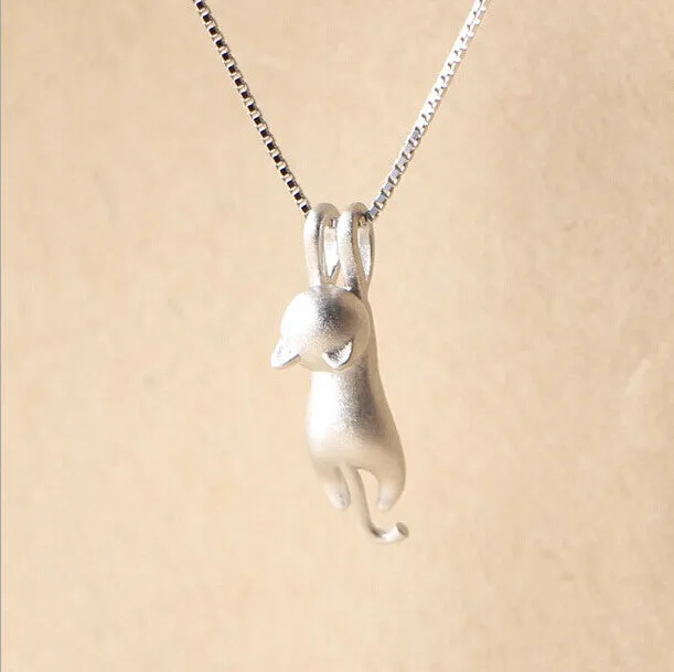Genuine 925 Sterling Silver Necklaces Cats Pendants&Necklaces Sterling Silver 925 Kitty Necklace Fine Jewelry Colar de Plata D1