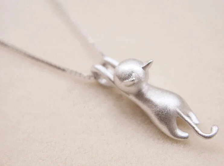 Genuine 925 Sterling Silver Necklaces Cats Pendants&Necklaces Sterling Silver 925 Kitty Necklace Fine Jewelry Colar de Plata D1