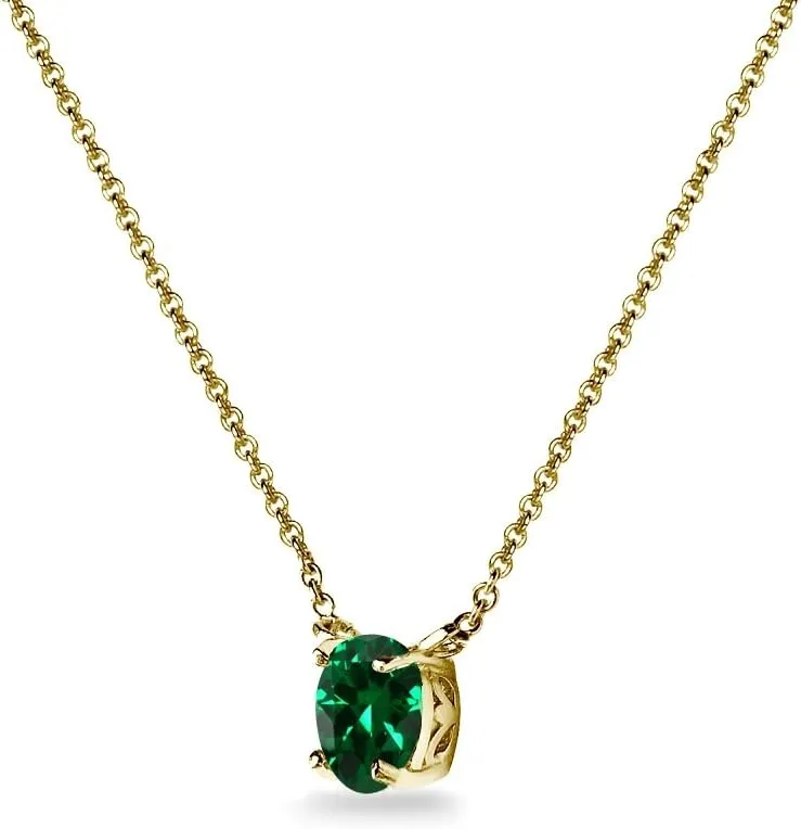 Genuine Birthstone Solitaire Oval Gemstone Necklaces - Silver Choker & Layered Styles for Women