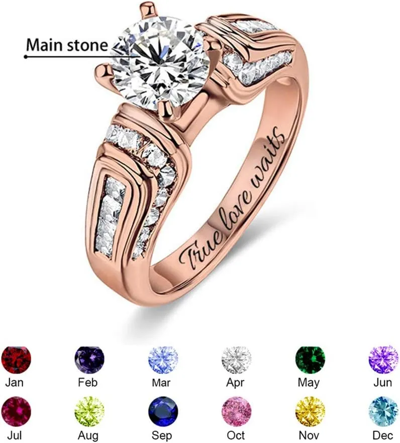 Getname Necklace Personalized Birthstone Ring Engraved Promise Ring Custom Wedding Band Engagement Ring Couple Ring Mother's Day Ring Gifts.