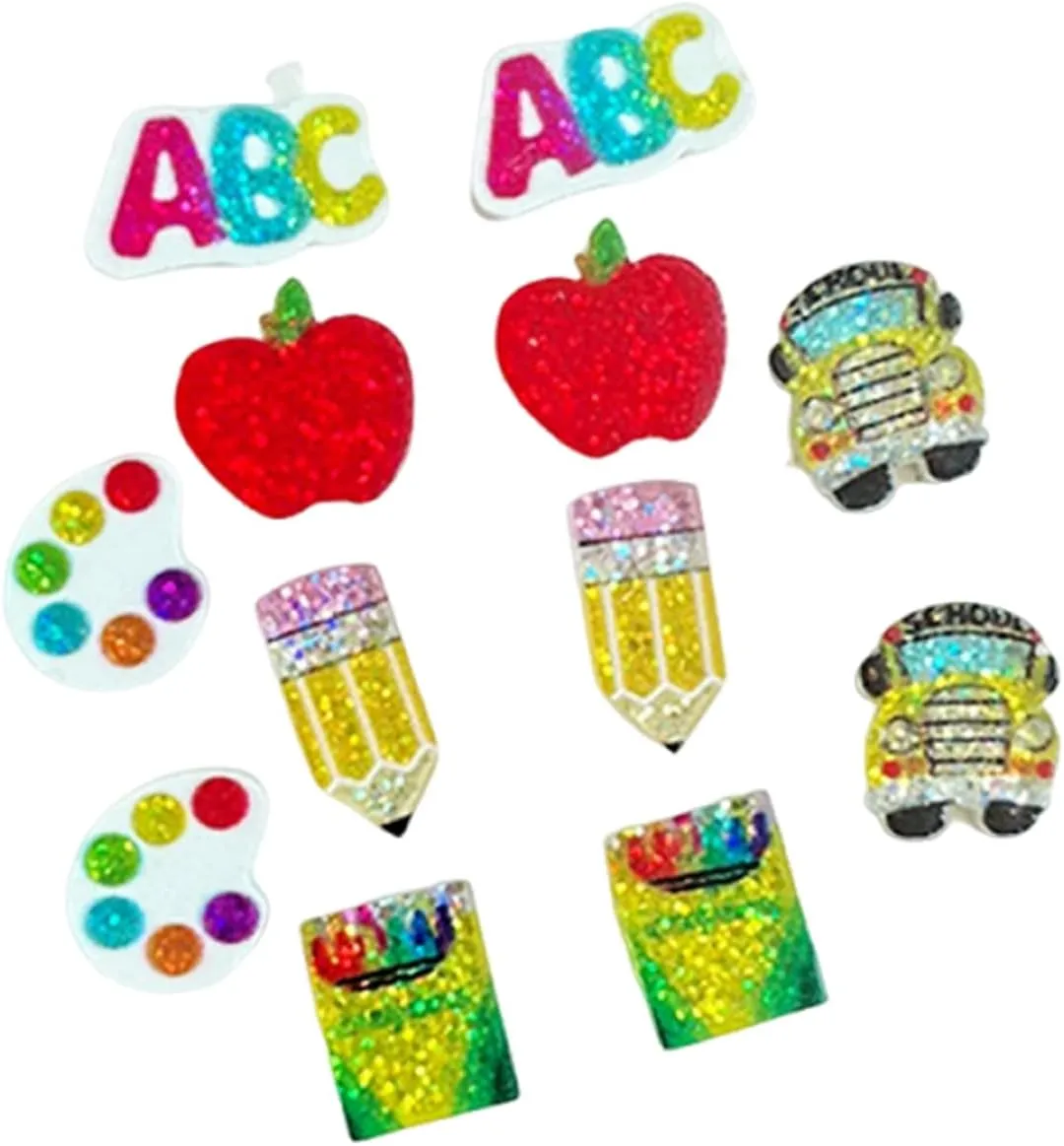 Glitter Tiny Cute Crayon Pencil Palette ABC Stud Earrings Lightweight Colorful Shiny Acrylic Teacher Student Back to School Dangle Earrings for Women Teacher Appreciation Day Jewelry Gifts