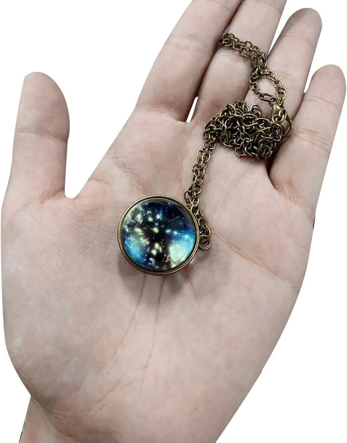Glow In The Dark Necklaces Galaxy System Fashion Necklace with Charm Double Sided Glass Dome Planet Necklace Pendant