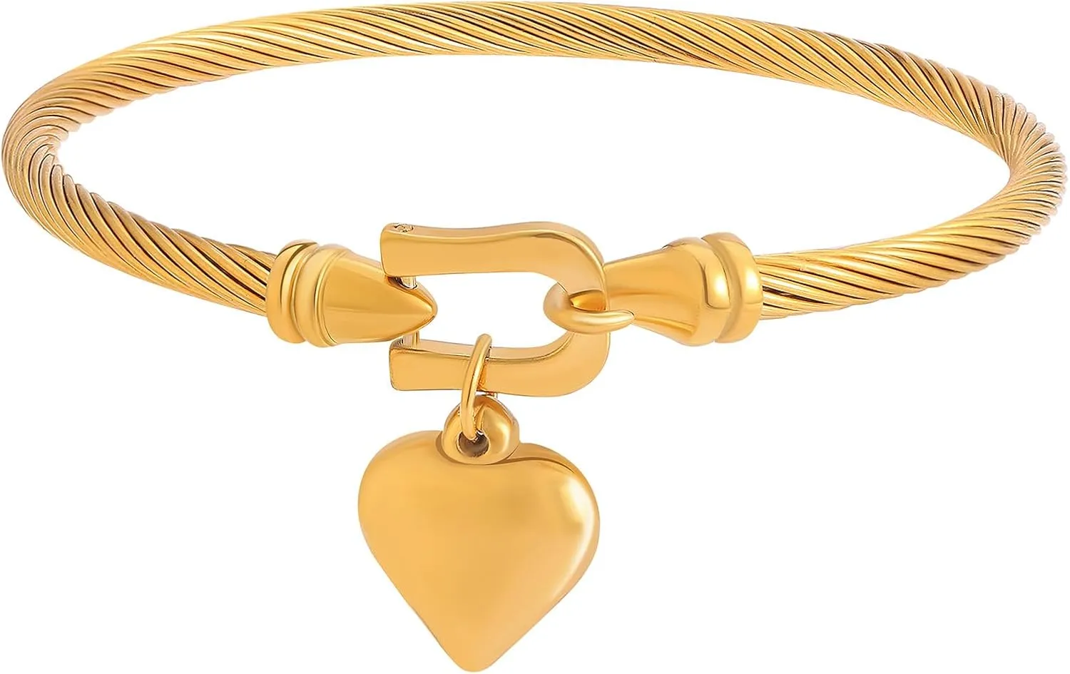 Gold Bangle Bracelet for Women Stainless Steel Twisted Cable Wire Bracelets with Heart Charm Jewelry Gift fo Her