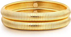 Gold Bangle Bracelets For Women Non Tarnish 14k Gold Plated Stackable Chunky Gold Bracelet Set Stretch Trendy Elastic Snake Chain Bracelet