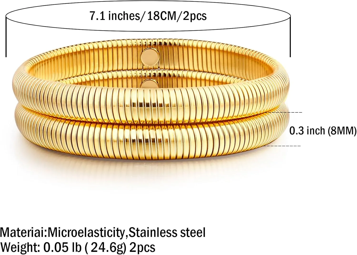 Gold Bangle Bracelets For Women Non Tarnish 14k Gold Plated Stackable Chunky Gold Bracelet Set Stretch Trendy Elastic Snake Chain Bracelet