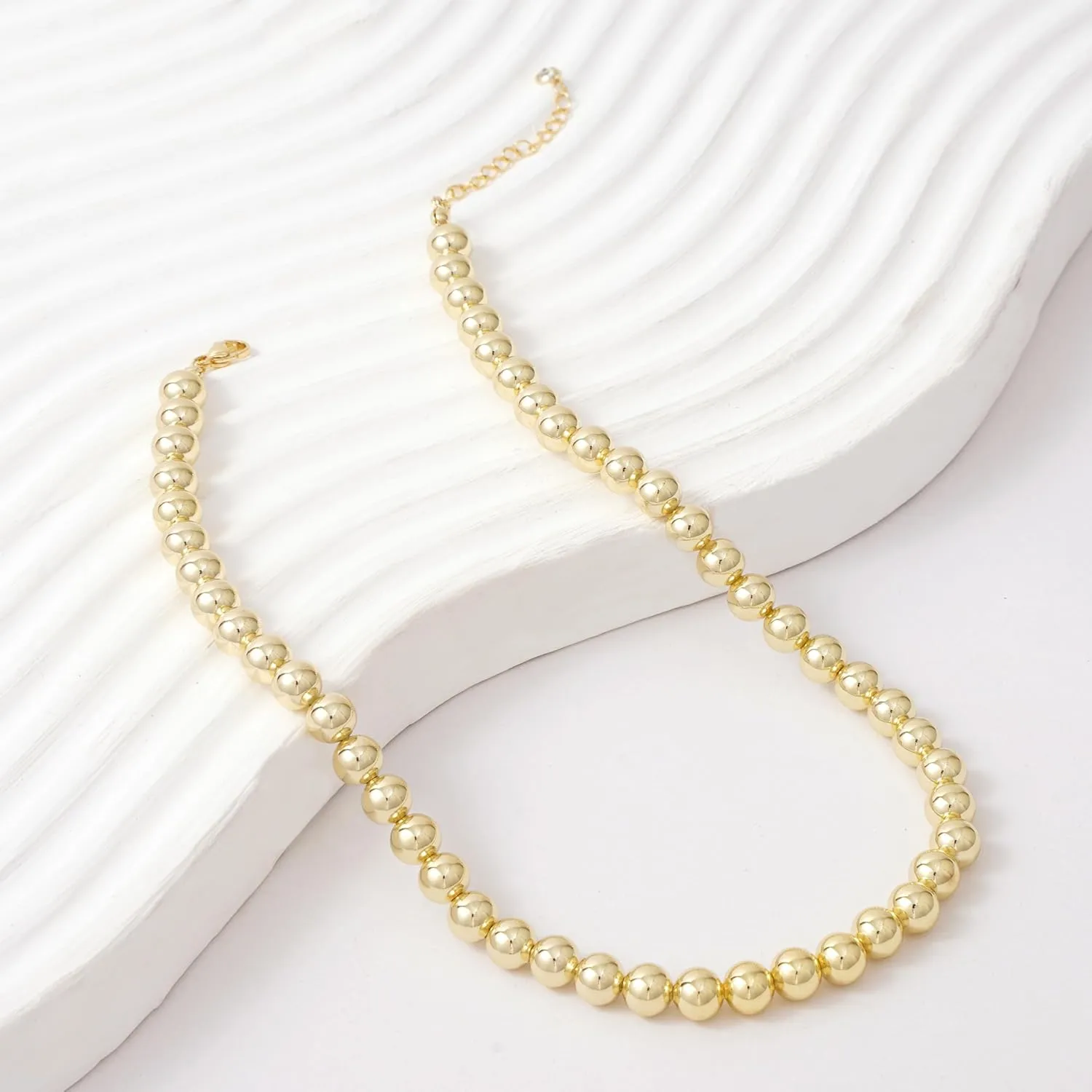 Gold Beaded Necklaces for Women,14K Gold Plated Dainty Choker Necklace,Lightweight Hollow Ball Bead Chain Necklace Adjustable length Chunky Gold Necklaces for Women Trendy, Christmas Birthday Gift