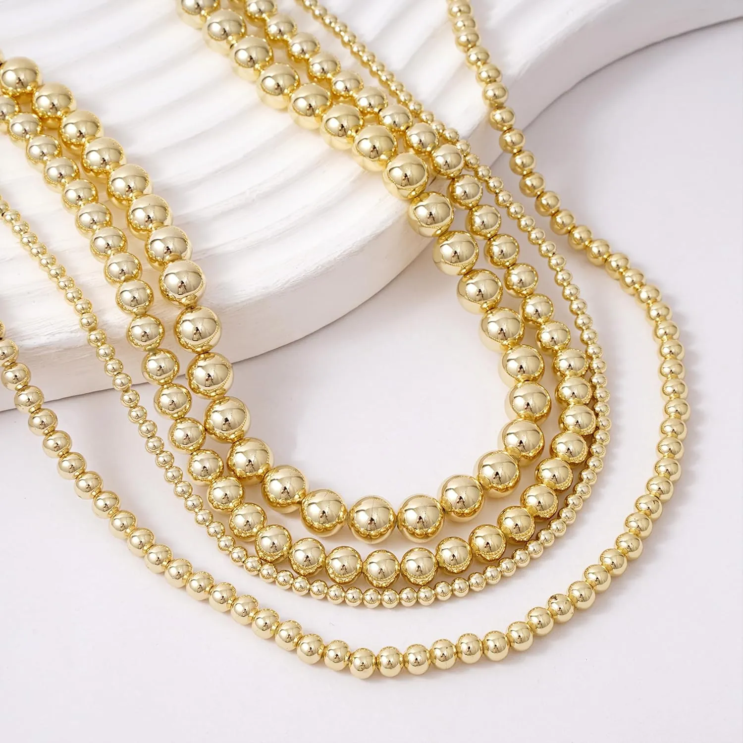 Gold Beaded Necklaces for Women,14K Gold Plated Dainty Choker Necklace,Lightweight Hollow Ball Bead Chain Necklace Adjustable length Chunky Gold Necklaces for Women Trendy, Christmas Birthday Gift