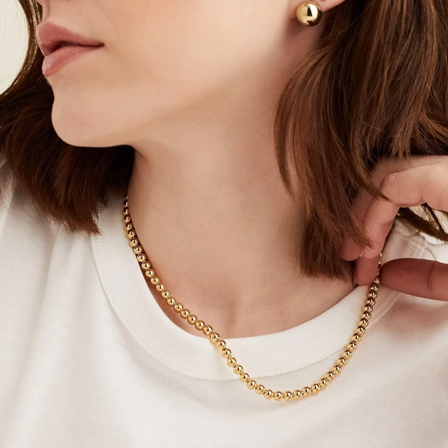 Gold Beaded Necklaces for Women,14K Gold Plated Dainty Choker Necklace,Lightweight Hollow Ball Bead Chain Necklace Adjustable length Chunky Gold Necklaces for Women Trendy, Christmas Birthday Gift