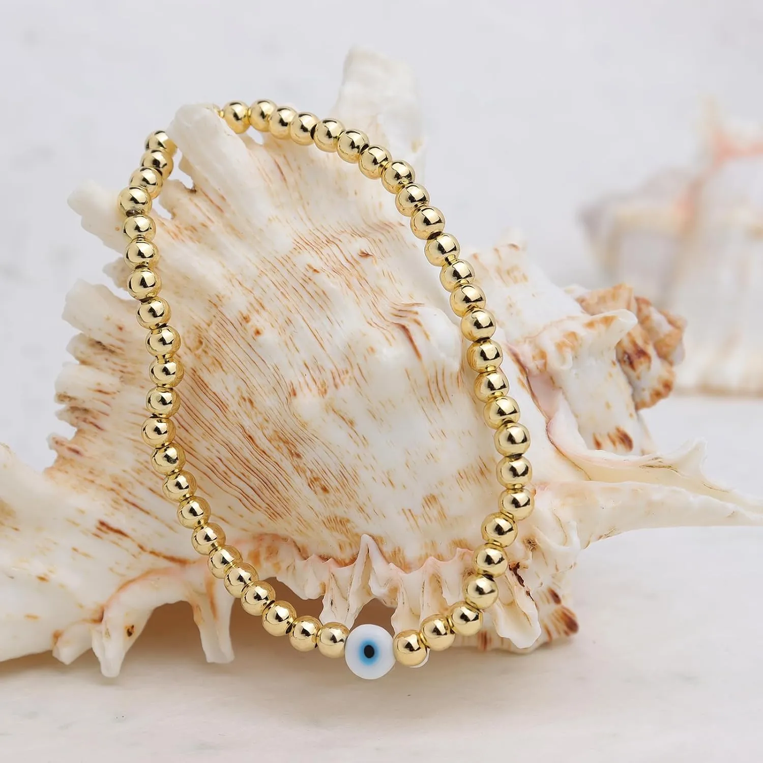Gold beaded Pearl Heart Bracelets for Women, Cute Handmade Stackable Boho Beads Ball Friendship stretch Bracelet Summer Beach Jewelry Gift