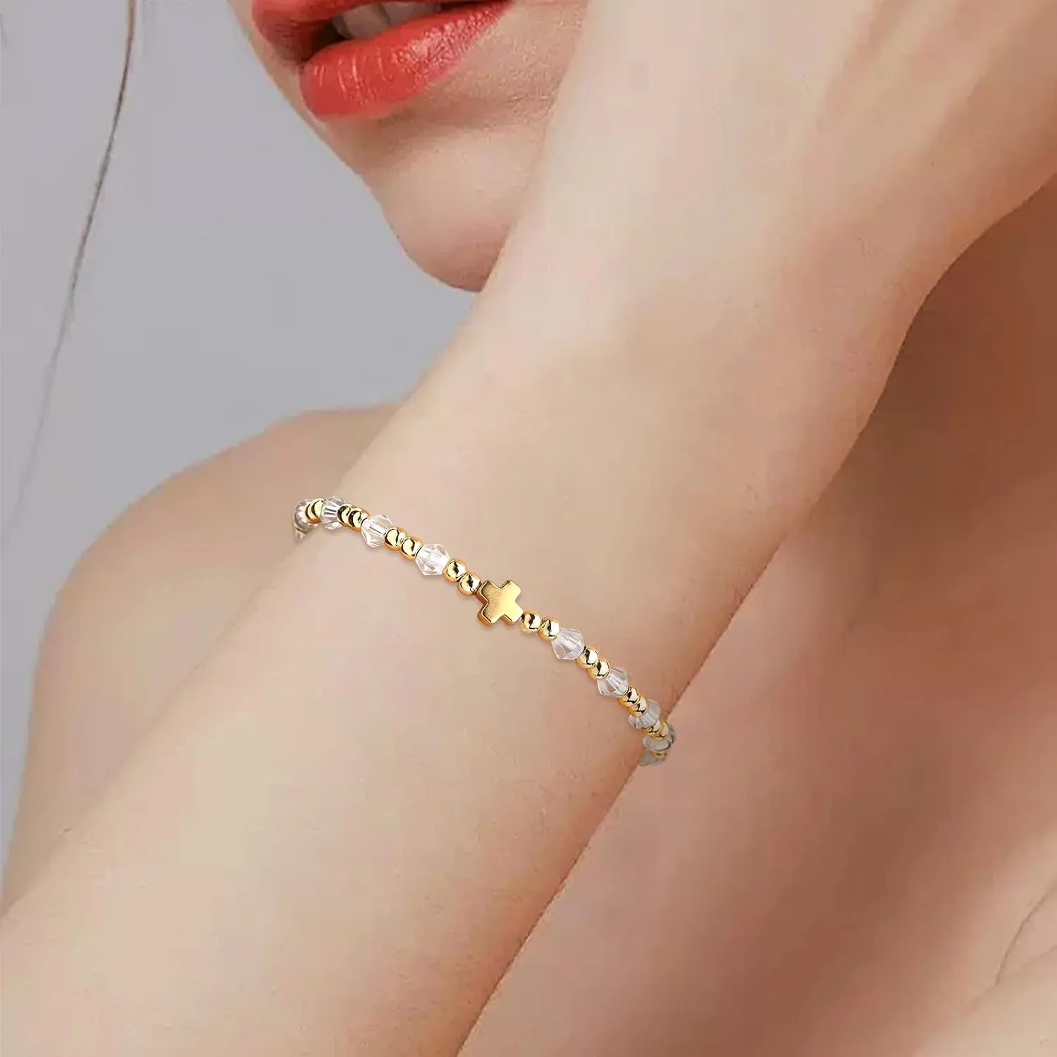 Gold beaded Pearl Heart Bracelets for Women, Cute Handmade Stackable Boho Beads Ball Friendship stretch Bracelet Summer Beach Jewelry Gift