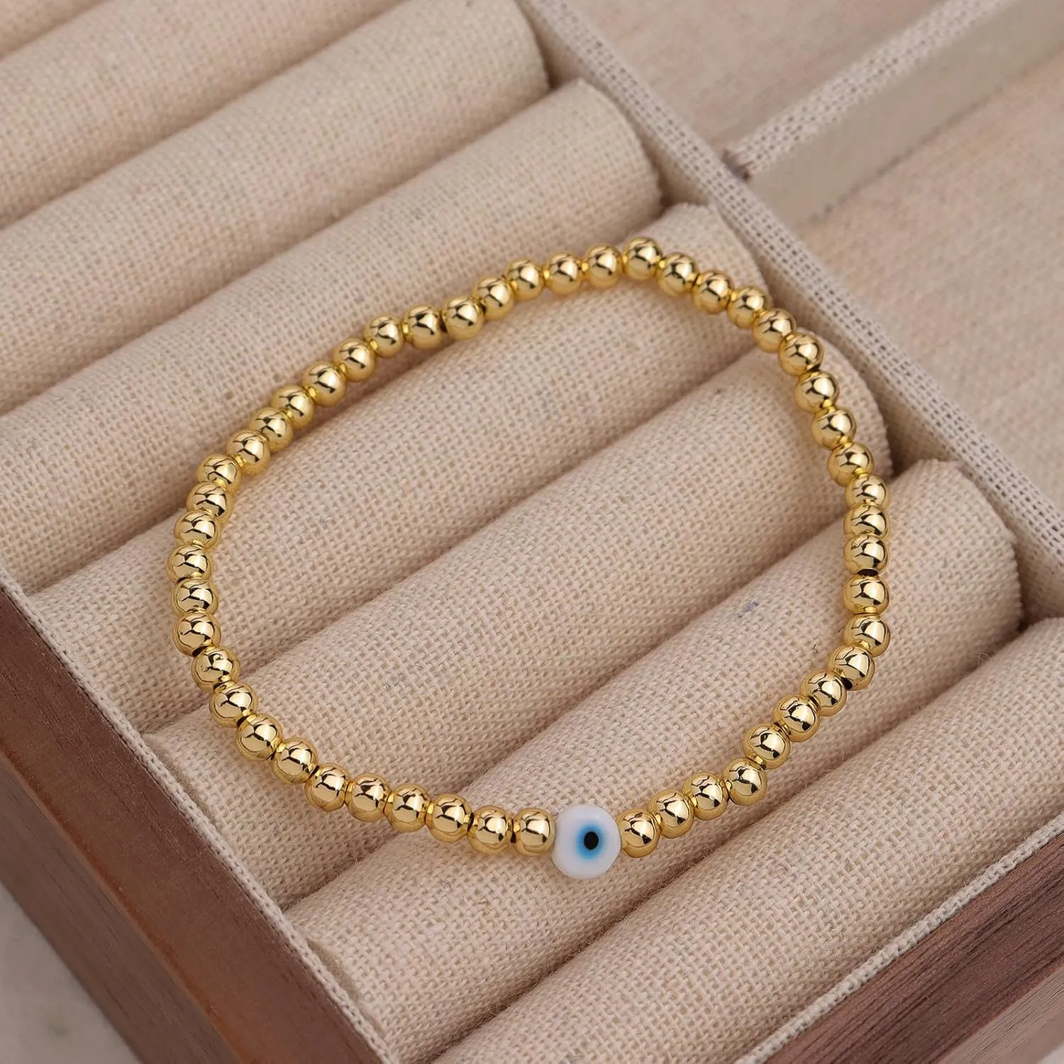 Gold beaded Pearl Heart Bracelets for Women, Cute Handmade Stackable Boho Beads Ball Friendship stretch Bracelet Summer Beach Jewelry Gift