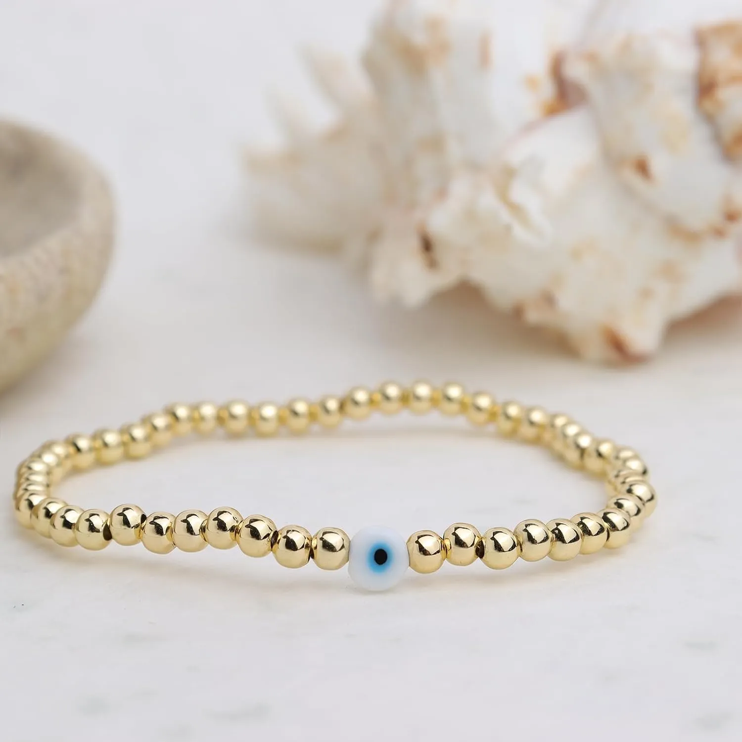 Gold beaded Pearl Heart Bracelets for Women, Cute Handmade Stackable Boho Beads Ball Friendship stretch Bracelet Summer Beach Jewelry Gift