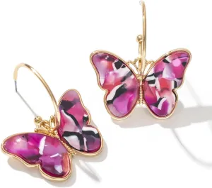 Gold Butterfly Dangle Earrings for Women - Lightweight Acrylic Butterfly Dangle Hoop Earrings for Mother Daughter Teen Girls
