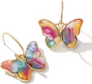 Gold Butterfly Dangle Earrings for Women - Lightweight Acrylic Butterfly Dangle Hoop Earrings for Mother Daughter Teen Girls