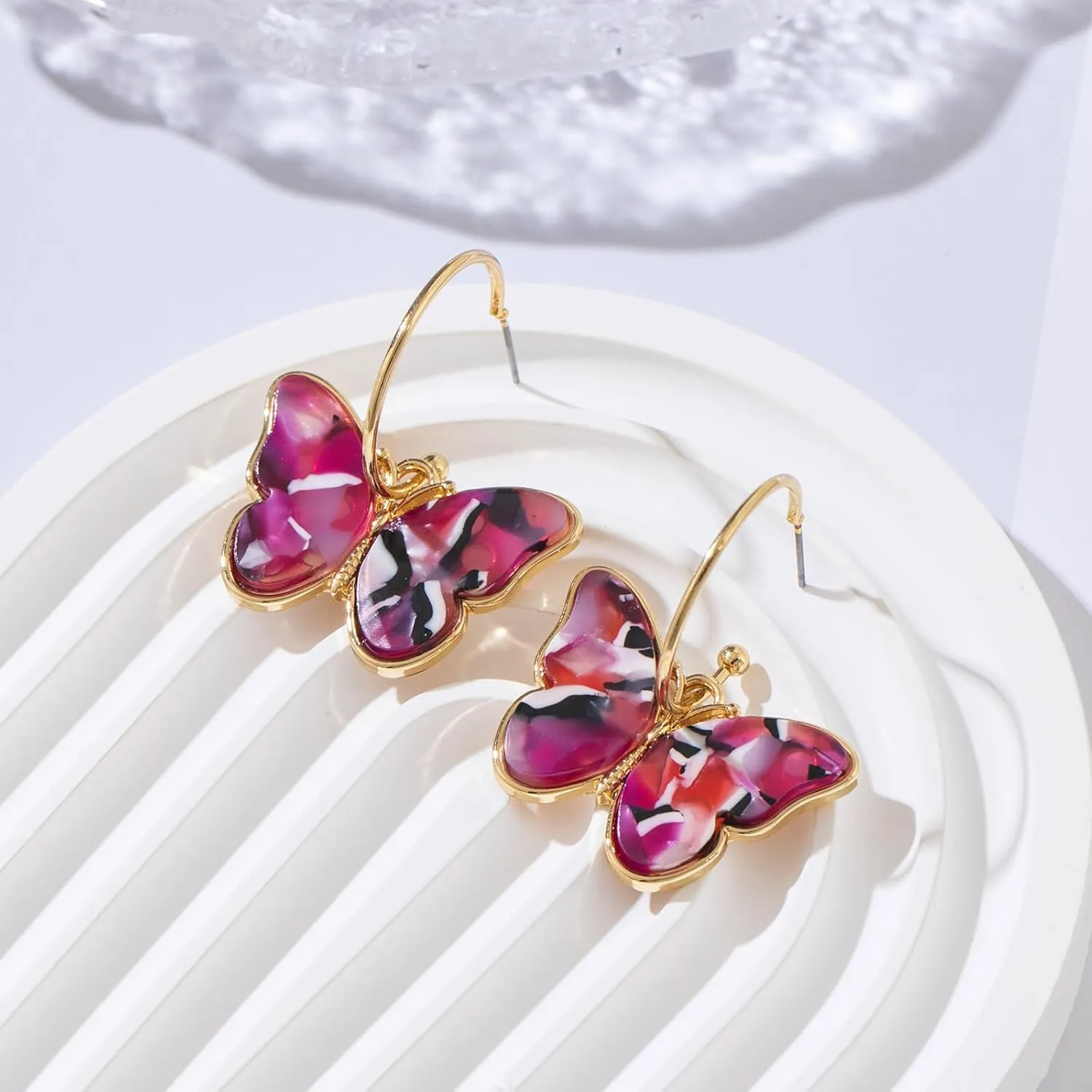Gold Butterfly Dangle Earrings for Women - Lightweight Acrylic Butterfly Dangle Hoop Earrings for Mother Daughter Teen Girls