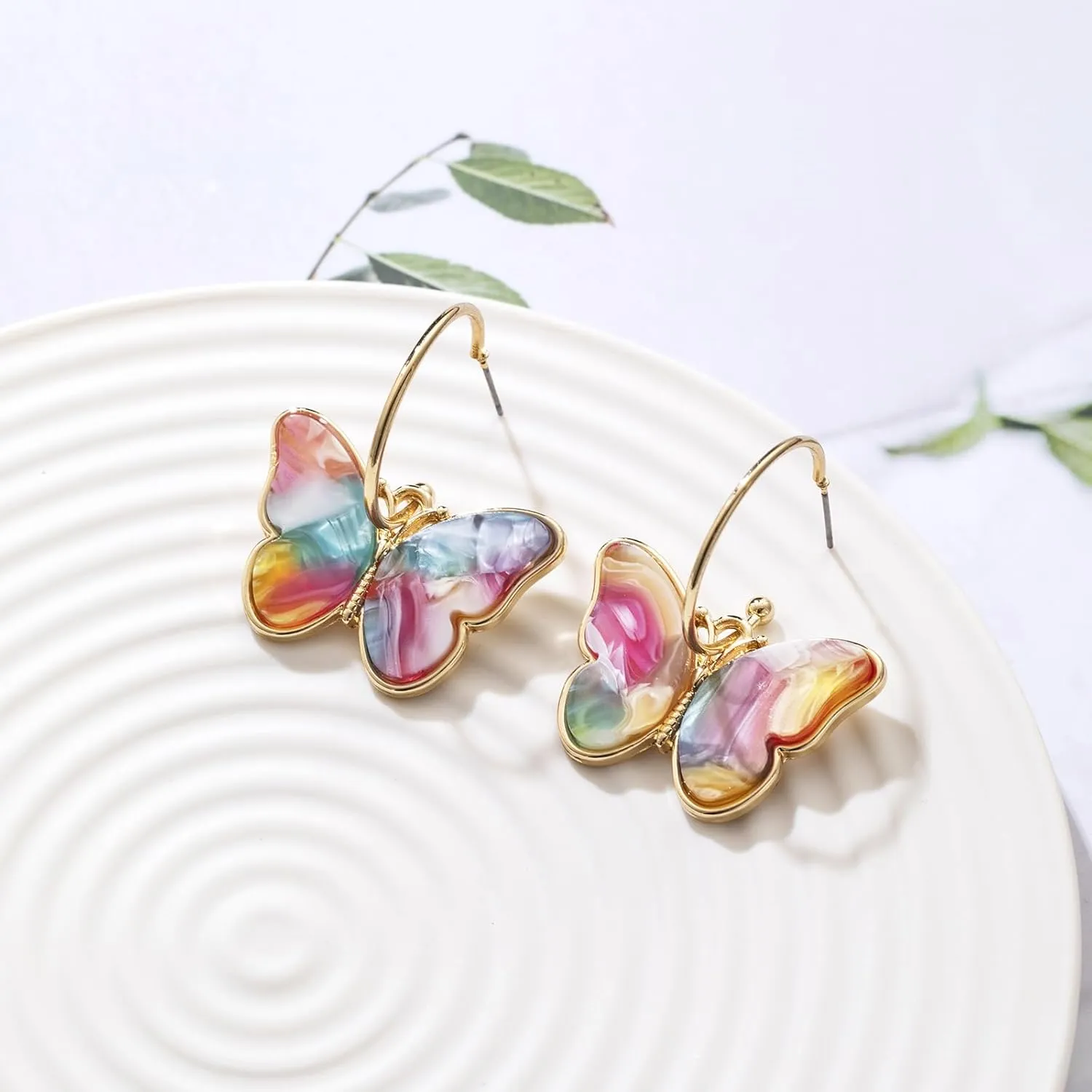 Gold Butterfly Dangle Earrings for Women - Lightweight Acrylic Butterfly Dangle Hoop Earrings for Mother Daughter Teen Girls